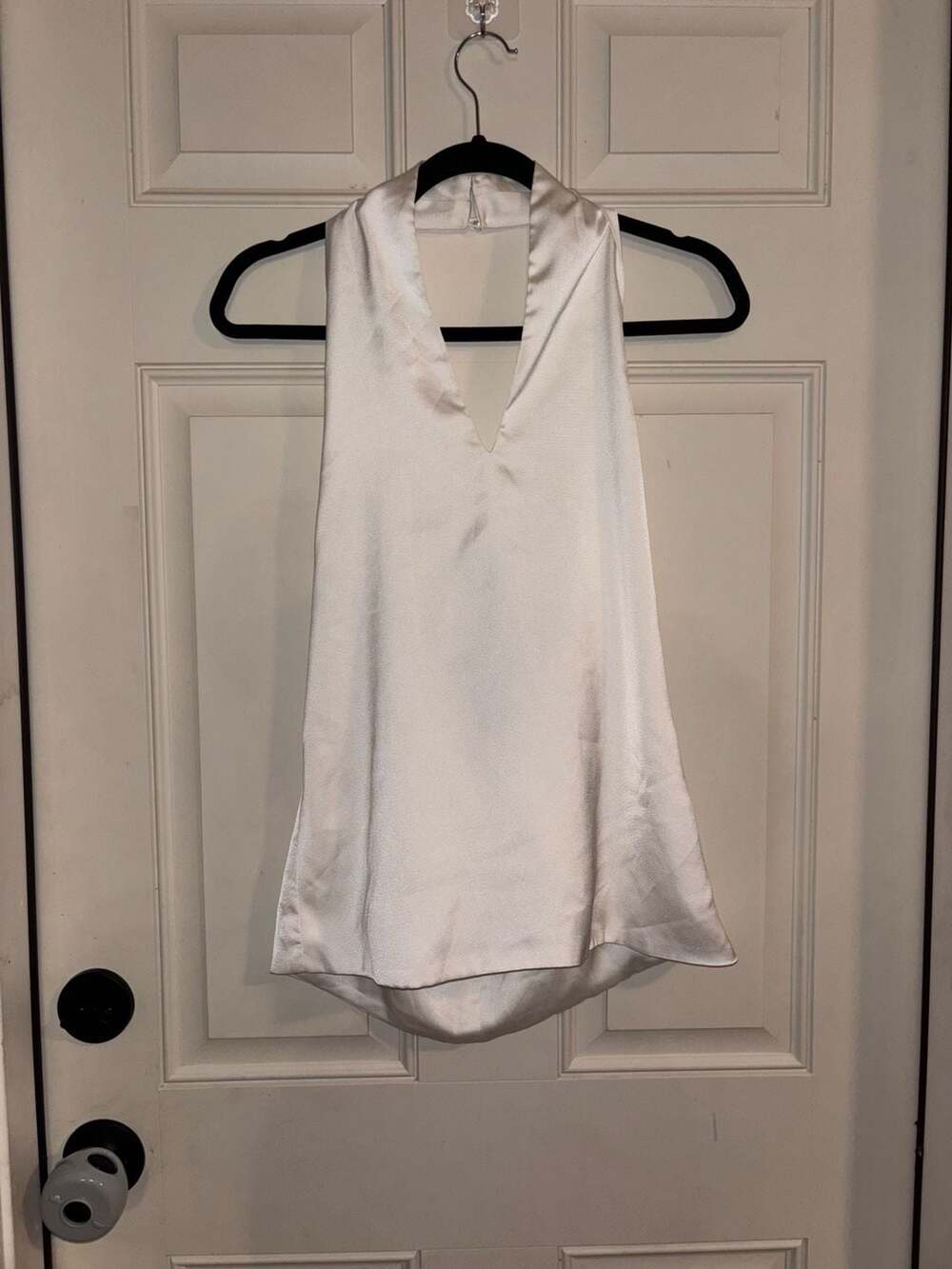 Labera White Luxury Silky Satin Halter Neck Top highlow